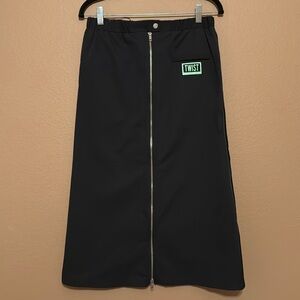 Twist Black Long Skirt with Front Zipper – Size 6 (EUR 36)